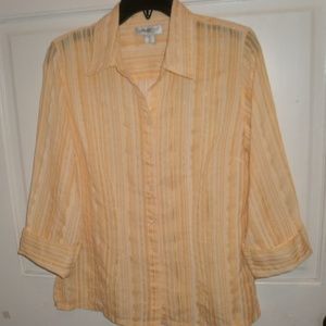 Coldwater Creek sz M Yellow Stripe Linen+ Blouse